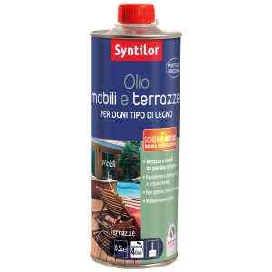 Barattolo di olio per legno per mobili e terrazze. Protegge e decora il legno per esterni.