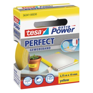 Nastro telato giallo Tesa Extra Power Perfect, 2,75 m x 19 mm. Nastro versatile e resistente per riparazioni e bricolage.