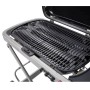 Barbecue a gas t.b.t. compatto con griglia e coperchio aperto. Ideale per il trasporto.