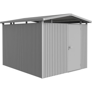Casetta da giardino in metallo Biohort Panorama, 7,6 m², argento: Robusta casetta con porta.