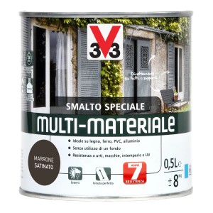 Barattolo di smalto colorato t.b.t. multi-materiale, marrone satinato, per legno, metallo, PVC e alluminio.