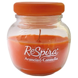 Candela profumata in vetro arancia e cannella con tappo ermetico 80 gr