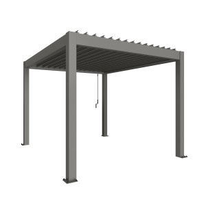 Pergola Biohort, grigio quarzo metallizzato, 255x312x367,5 cm, copertura per terrazzi a lamelle.