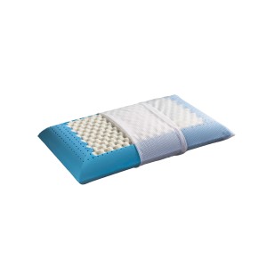 Cuscino t.b.t. blu con superficie texturizzata e fodera bianca.