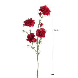 Garofano artificiale rosso, alto 62 cm. Fiore finto decorativo per interni.