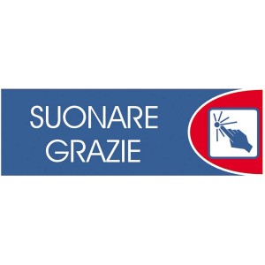 Targa "Suonare Grazie" con simbolo della mano per il campanello.