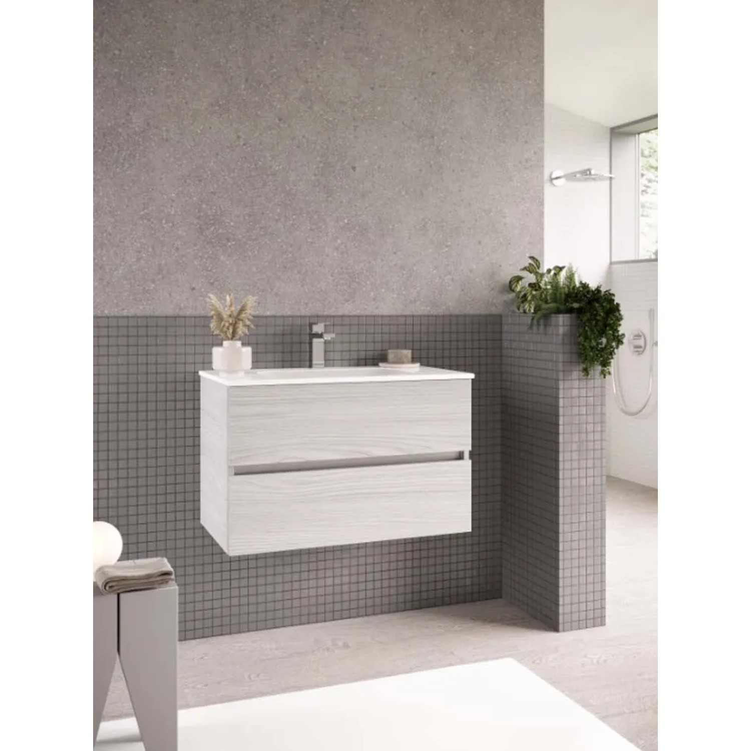 t.b.t. Mobile bagno sospeso effetto legno con due cassetti.