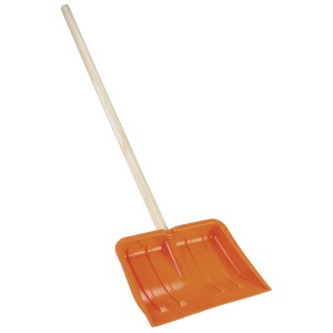 Pala da neve per bambini arancione (28 cm) con manico in legno.