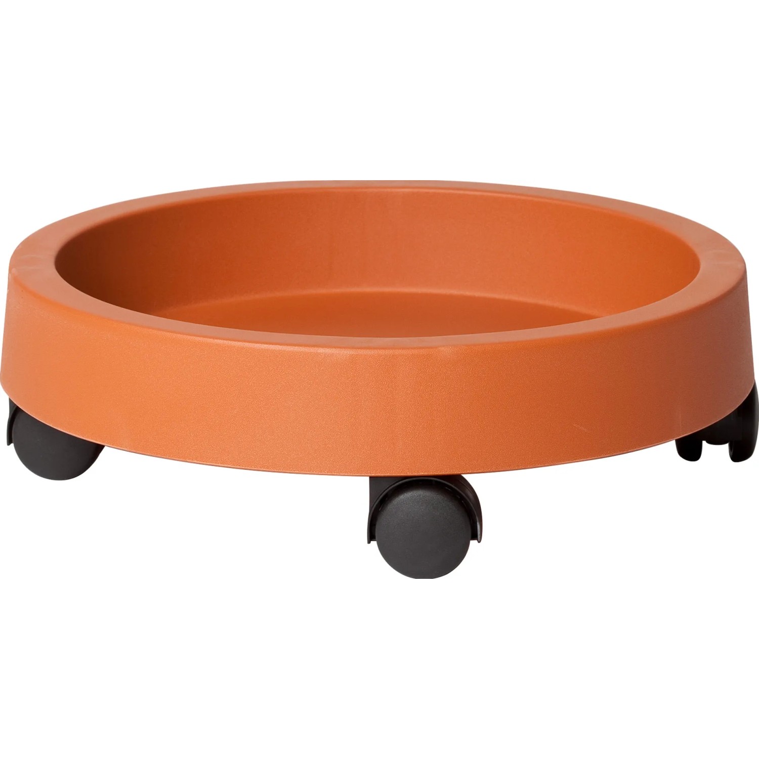 Sottovaso arancione con ruote per vasi. Pratico e mobile.