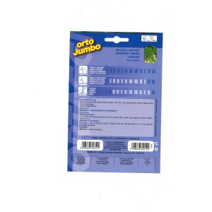 Confezione di semi di rucola per erbe aromatiche, istruzioni per la coltivazione sul retro.