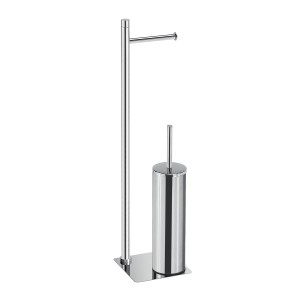 Set WC cromato t.b.t. con portacarta igienica e scopino.