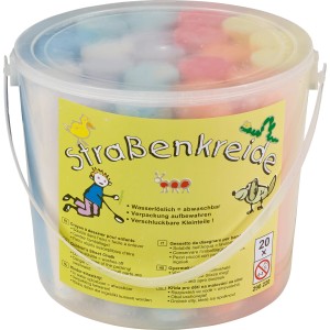 Secchio di gessetti da strada con 20 pezzi colorati per disegnare su asfalto e lavagne.