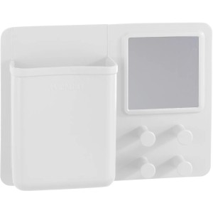 Wenko Organizer Ampio, silicone bianco, con specchio e 4 ganci per bagno e cucina.