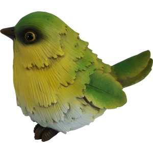 Statuetta decorativa a forma di uccello verde (15,5 cm) seduto, in poliresina per giardino e balcone.