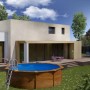 Piscina rotonda Gre Pool Sicilia effetto legno (Ø 350 cm), piscina con pareti in acciaio in giardino.