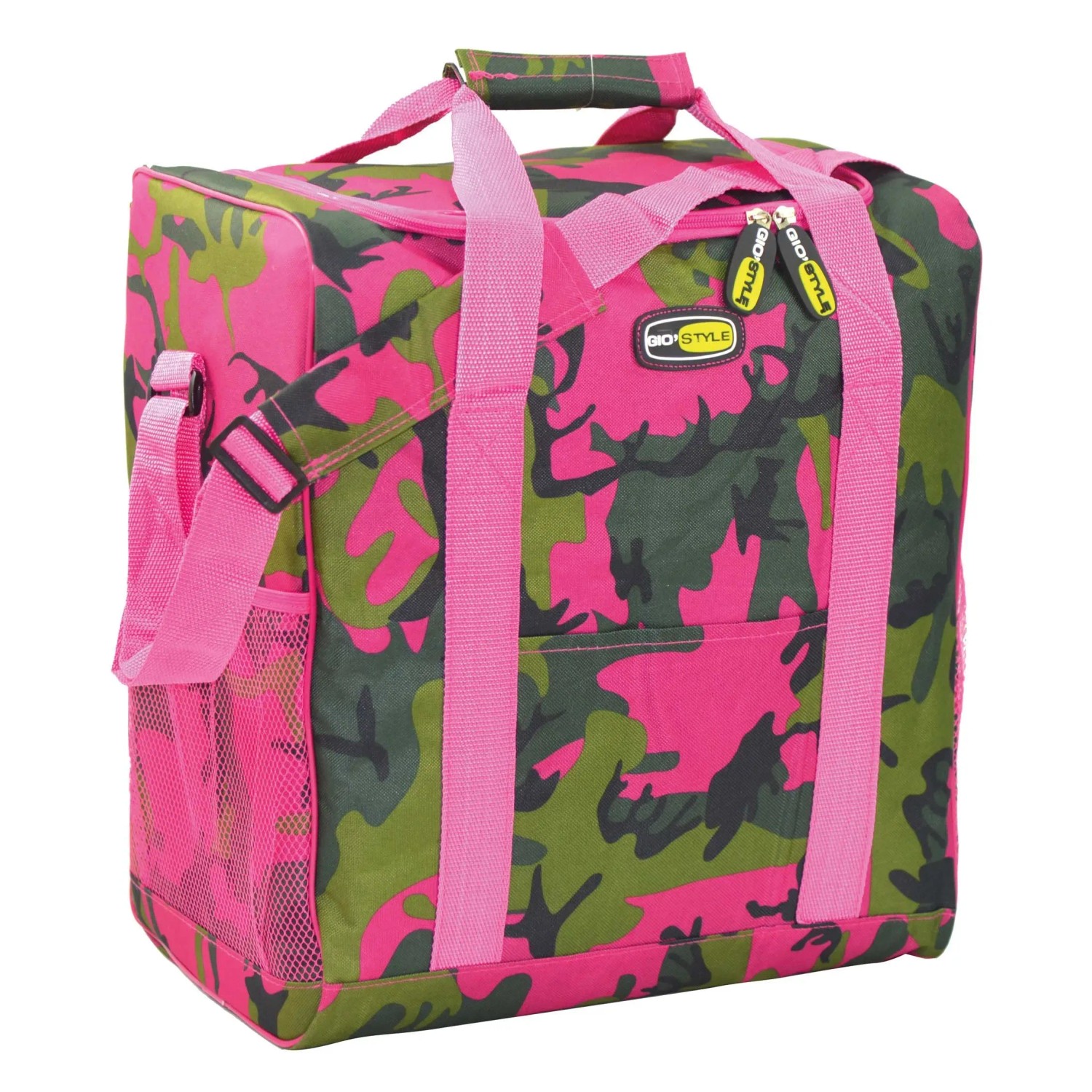 Borsa termica t.b.t. con motivo mimetico rosa per campeggio e tempo libero.