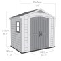 Casetta da giardino in plastica Keter 4,42 m²: Casetta con finestra e doppia porta, dimensioni indicate.