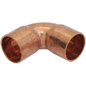 Raccordo a gomito in rame per cassette WC, curva a 90 gradi.
