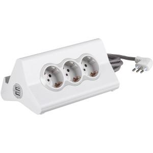Multipresa bianca t.b.t. con 3 prese e porte USB.