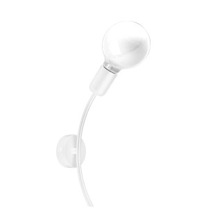 Applique t.b.t. bianca con braccio curvo e lampadina rotonda.