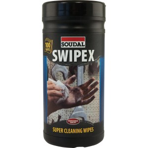 Salviette detergenti Soudal Swipex, 100 pezzi, per la pulizia di mani e attrezzi.
