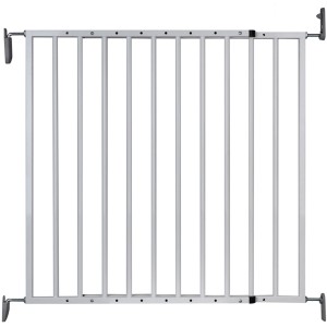 Cancelletto di sicurezza bianco in metallo per scale e protezione bambini.