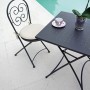 Tavolo da giardino nero con sedia, in metallo, quadrato. Ideale per balcone e terrazza.