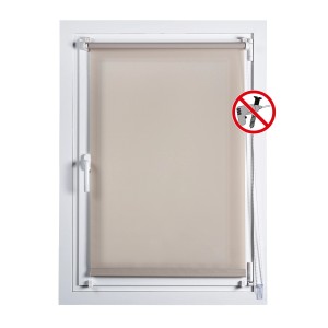 Tenda a rullo t.b.t. beige in cornice bianca, montaggio senza forare.