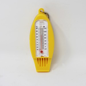 Termometro giallo con moschettone per la misurazione della temperatura.