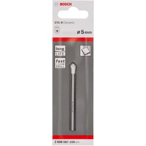 Punta per piastrelle Bosch CYL-9 Ceramic, 5 mm, per fori precisi.