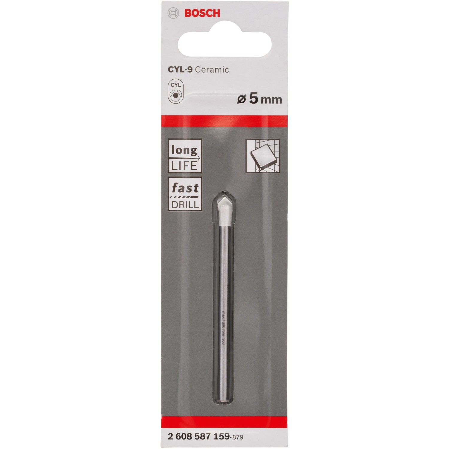 Punta per piastrelle Bosch CYL-9 Ceramic, 5 mm, per fori precisi.