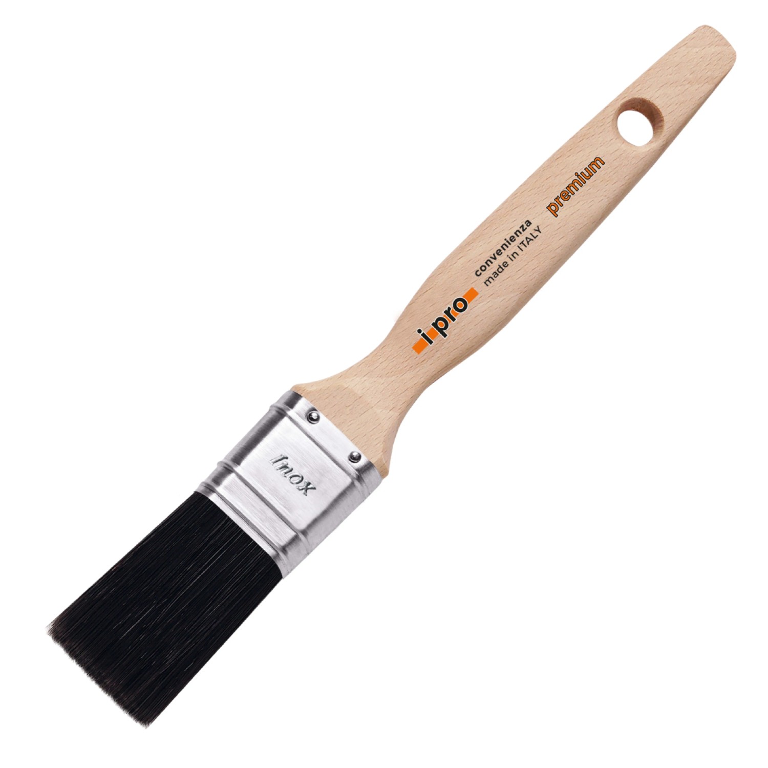 Pennello t.b.t. con manico in legno e setole nere per lavori di pittura precisi.