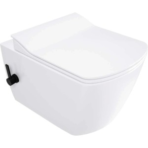 WC sospeso Song con funzione bidet e miscelatore 37,2x34,9 cm bianco nero