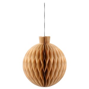 Pallina di Natale in carta carta a nido d`ape beige 25 cm