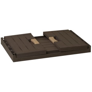 Contenitore t.b.t. marrone con maniglie, parzialmente aperto.