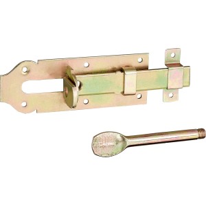 Catenaccio di sicurezza zincato giallo (160 mm) con opzione lucchetto per cerniere e ferramenta sicure.