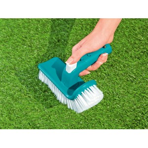 Spazzola angolare per piscina Bestway Flowclear, con manico e setole bianche.
