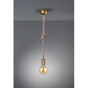 Lampada a sospensione Trio Rope retrò, color ottone antico, con sospensione in lino e attacco E27.