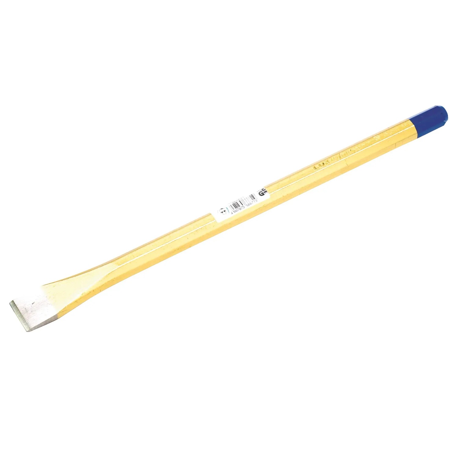 Scalpello da muratore piatto LUX, 400 mm, con manico in legno e estremità blu.