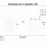 Schizzo di una scrivania con tre cassetti e dimensioni. Ideale per ufficio o studio.