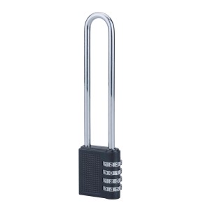 Lucchetto t.b.t. con combinazione numerica, arco in metallo, corpo nero.