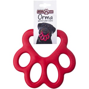Osso giocattolo per cani Bama Pet rosso a forma di zampa. Giocattolo per cani.