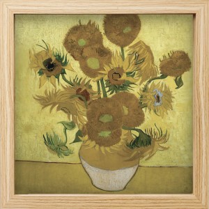 Quadri: Quadro incorniciato con girasoli in vaso, stile Van Gogh.
