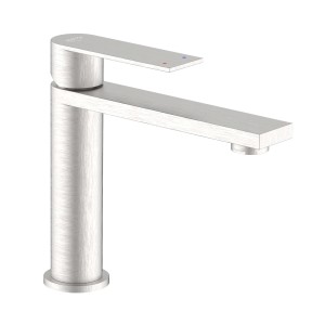 Miscelatore per lavabo t.b.t. in acciaio inox spazzolato per lavabi moderni.