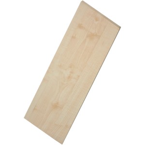 Mensola in legno chiaro per montaggio a parete, adatta per sistemi di scaffalature.