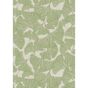 Tovaglia con motivo a foglie di ginkgo verdi.