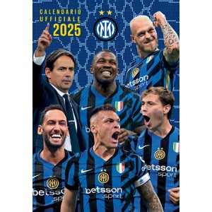 Calendario da parete Inter Milan 2025 con giocatori e allenatore, decorazione per tifosi.