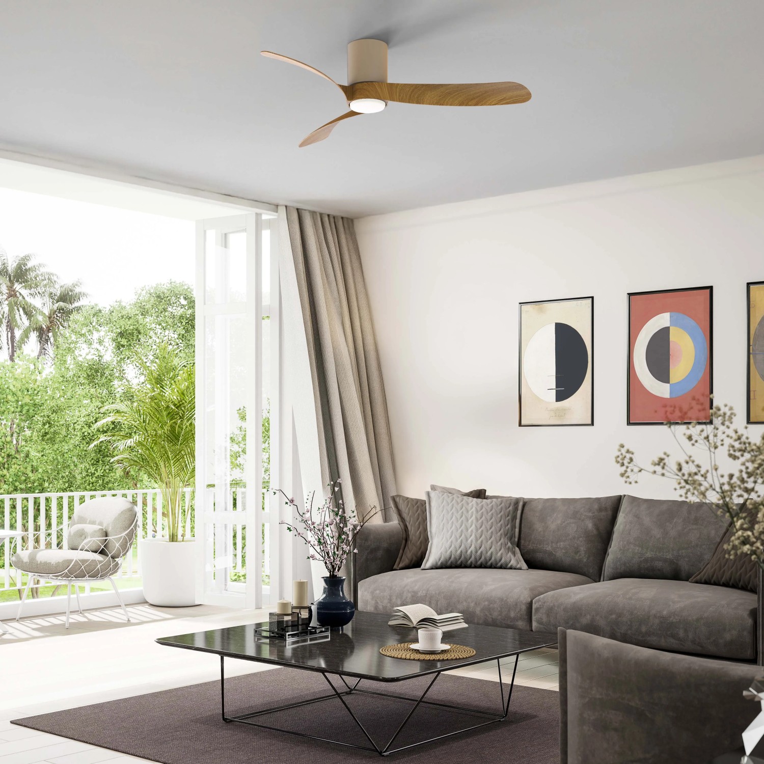 Ventilatore da soffitto con luce LED 24W Ø 97x25 cm bianco legno_4