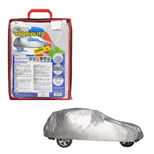 t.b.t. Copriauto in sacca e su auto, colore argento.