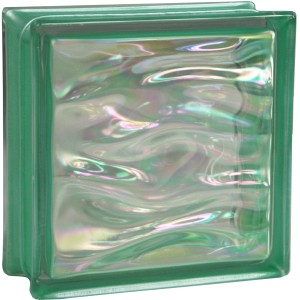 Blocco di vetro lucido Aqua madreperla smeraldo, 19x19x8 cm, per interni ed esterni.